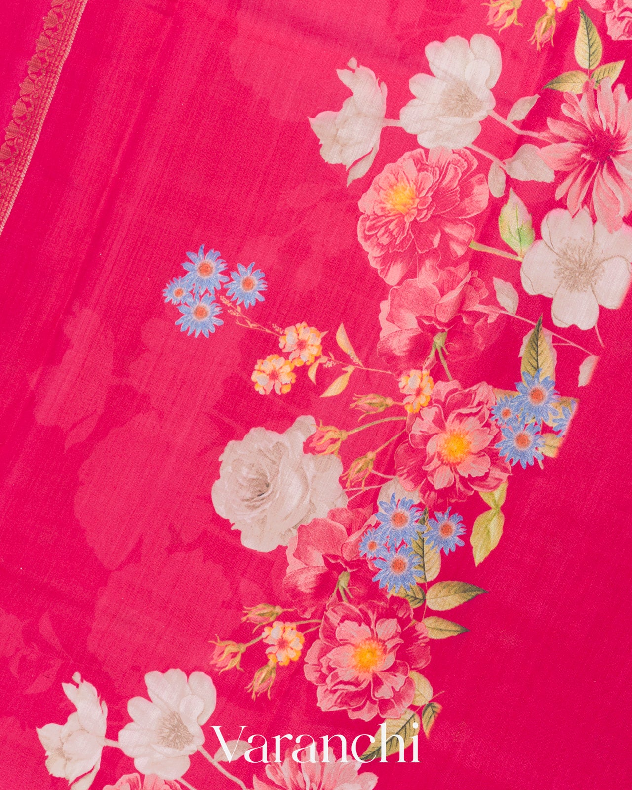 Rani Pink Digital Printed Pure Chiniya Silk Saree