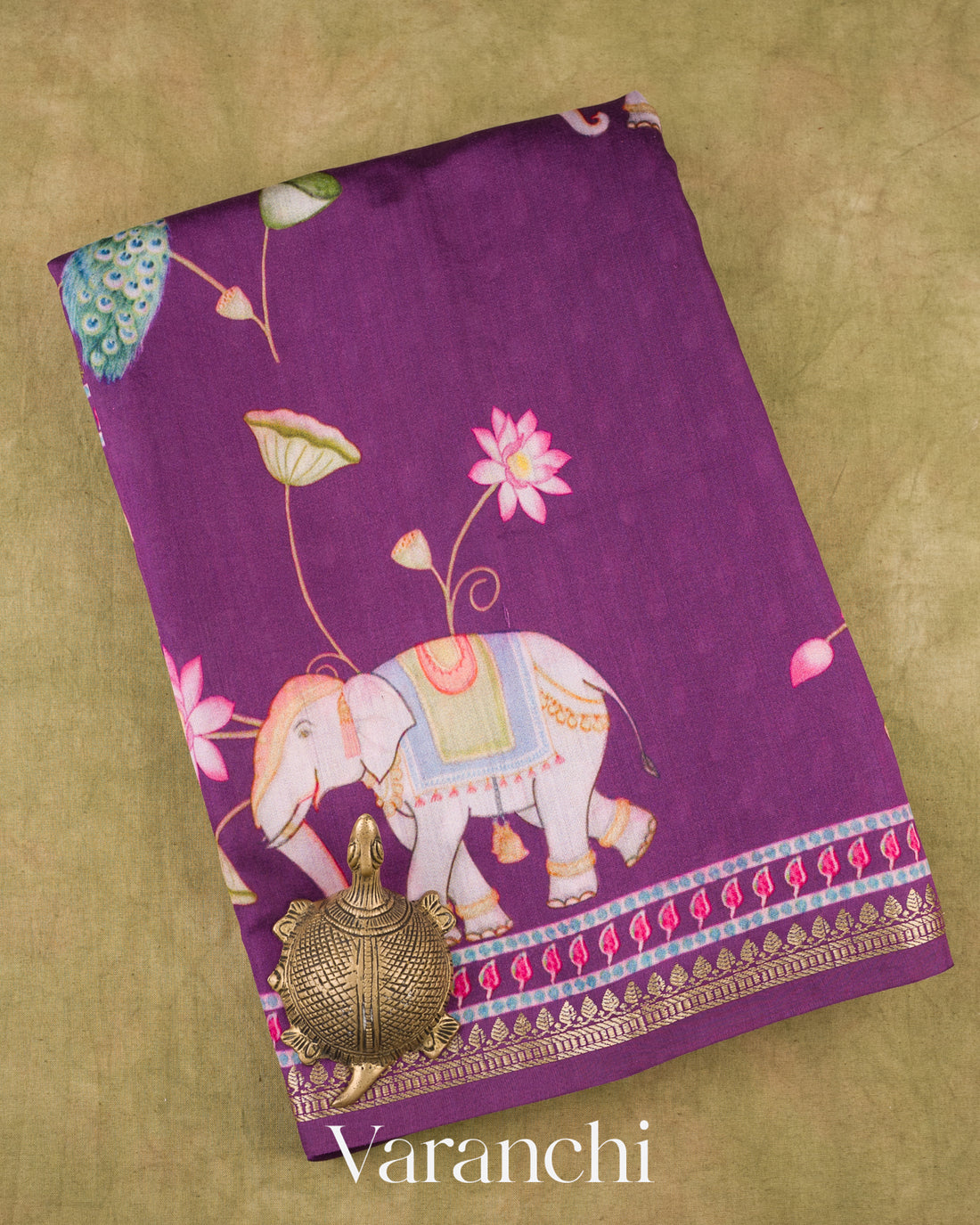 Purple Digital Printed Pure Chiniya Silk Saree
