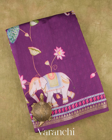 Purple Digital Printed Pure Chiniya Silk Saree