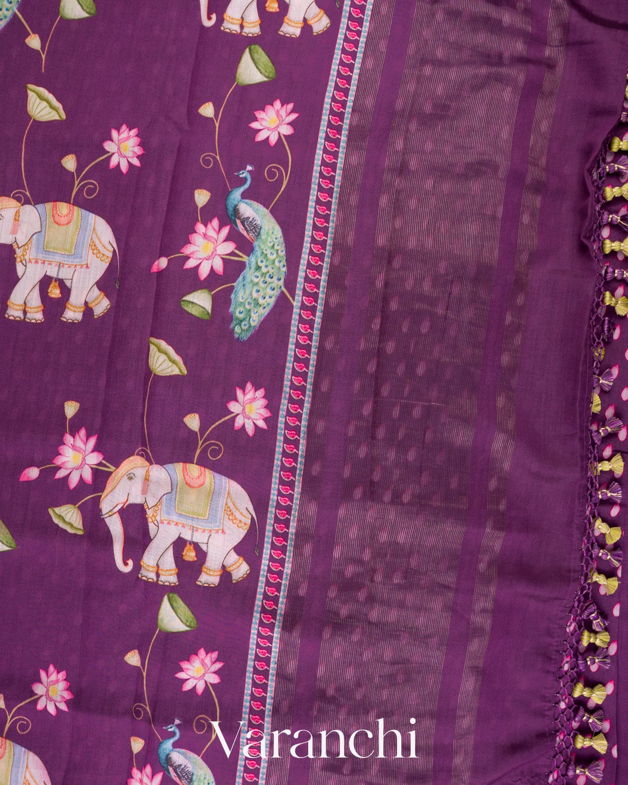 Purple Digital Printed Pure Chiniya Silk Saree