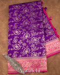 Purple Floral Brocade Pure Chiniya Silk Saree 
