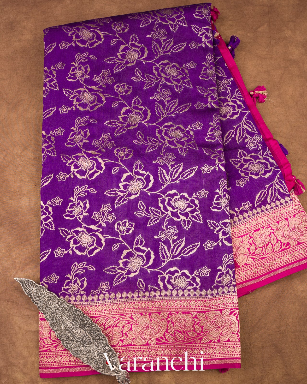 Purple Floral Brocade Pure Chiniya Silk Saree 