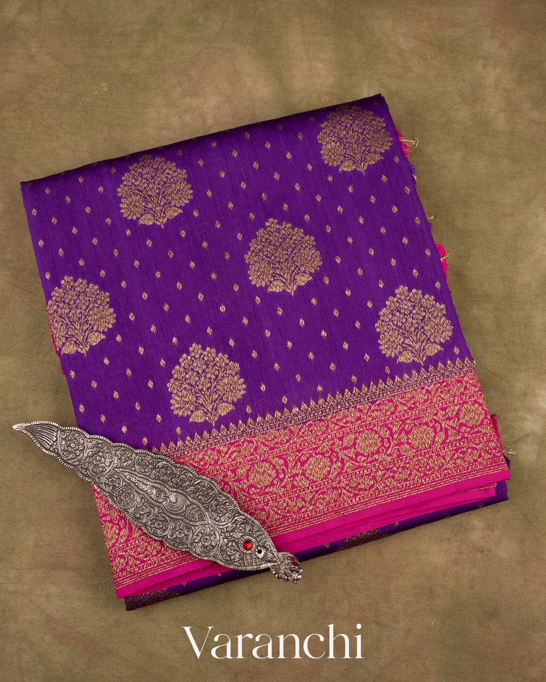 Deep Purple Pure Chiniya Silk Handloom Saree