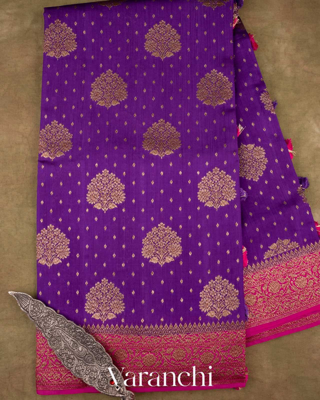Deep Purple Pure Chiniya Silk Handloom Saree