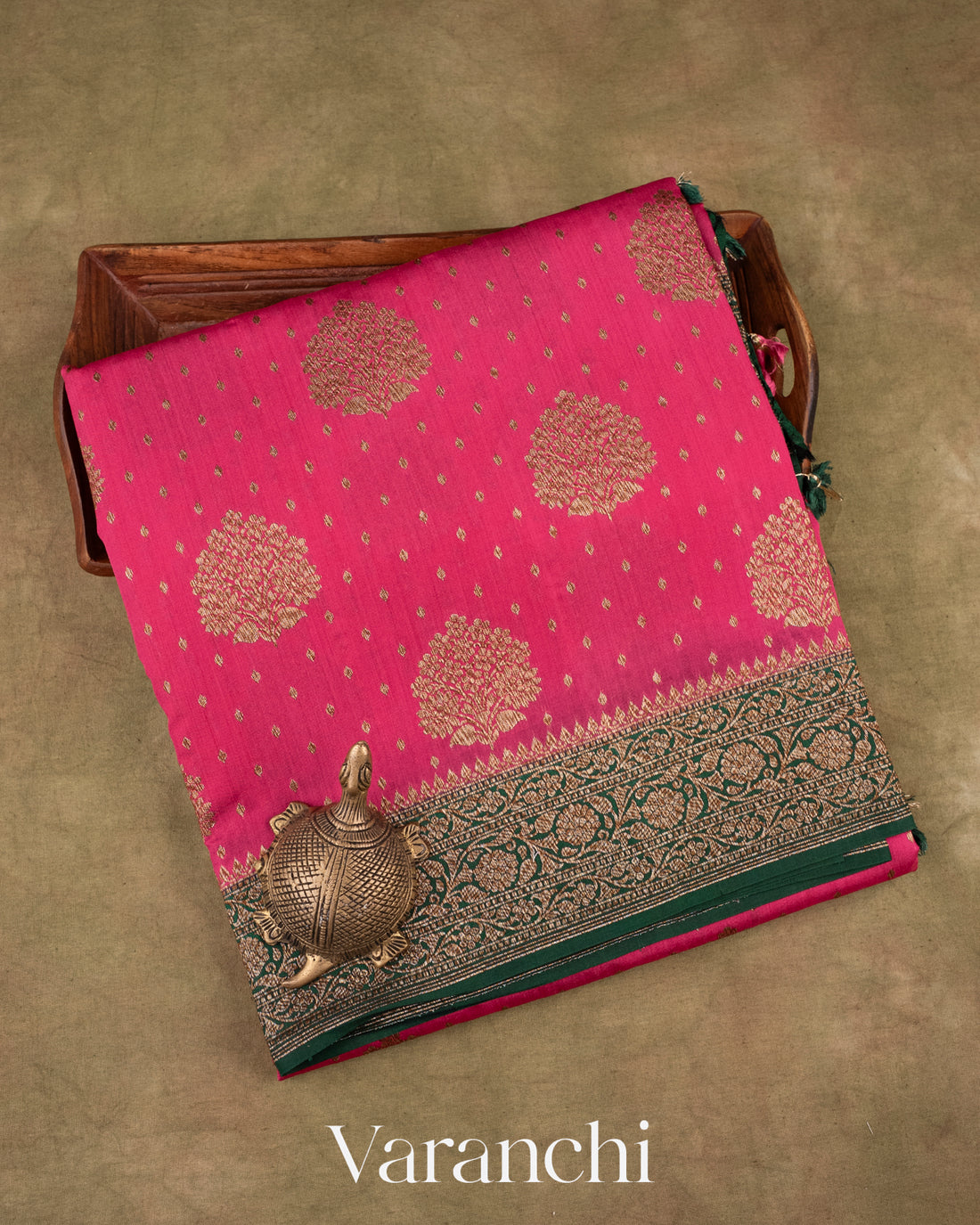 Rani Pink Pure Chiniya Silk Handloom Saree