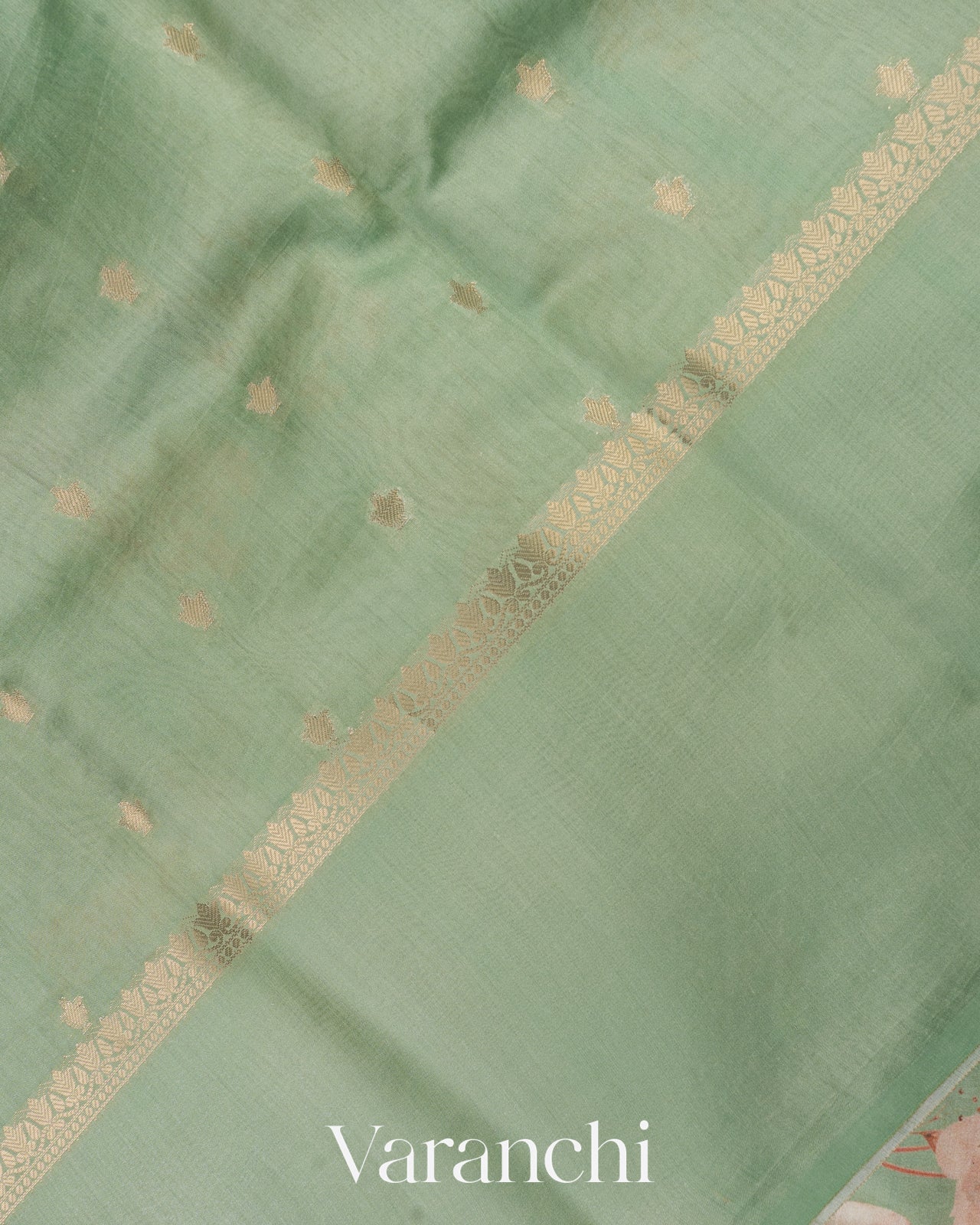 Sea Green Digital Printed Pure Chiniya Silk Saree