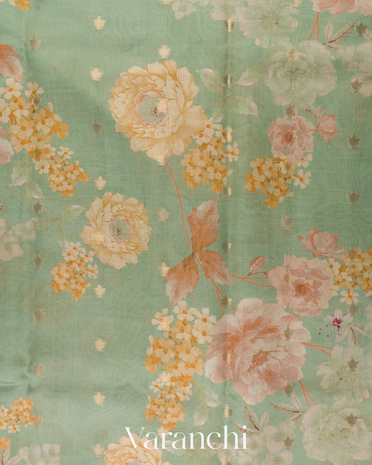 Sea Green Digital Printed Pure Chiniya Silk Saree