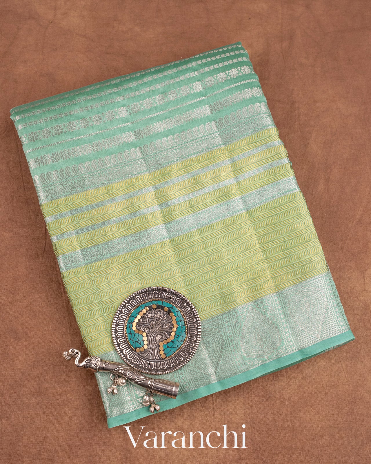 Light Aqua Green Pure Chiniya Silk Saree