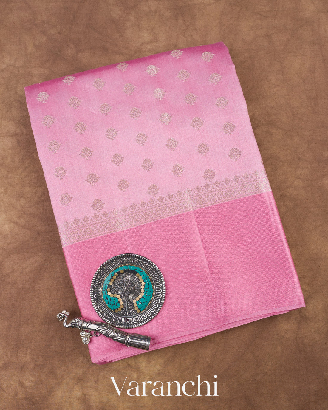 Baby Pink Pure Chiniya Silk Saree