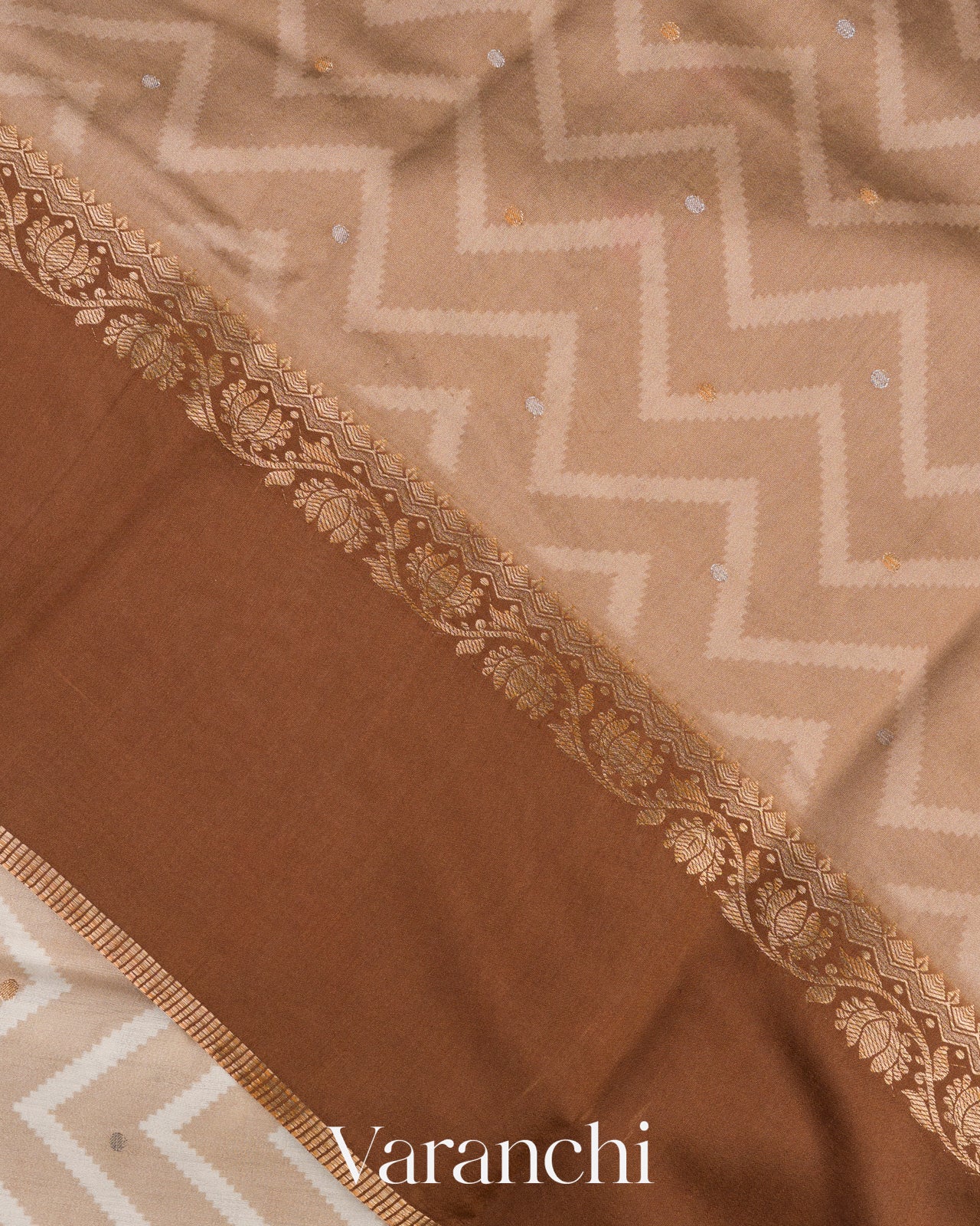 Warm Beige Digital Printed Pure Chiniya Silk Saree