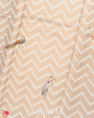 Warm Beige Digital Printed Pure Chiniya Silk Saree