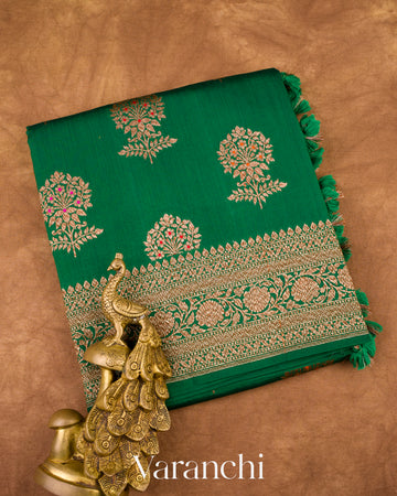 Bottle Green Pure Chiniya Silk Handloom Saree
