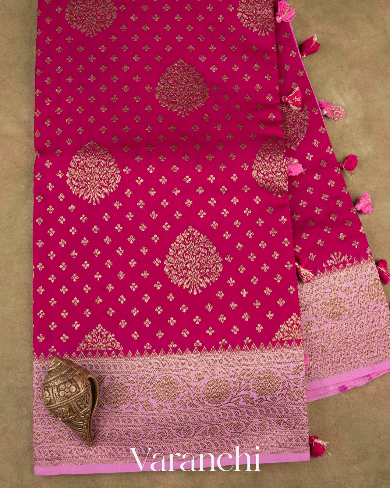 Dark Pink Pure Chiniya Silk Handloom Saree