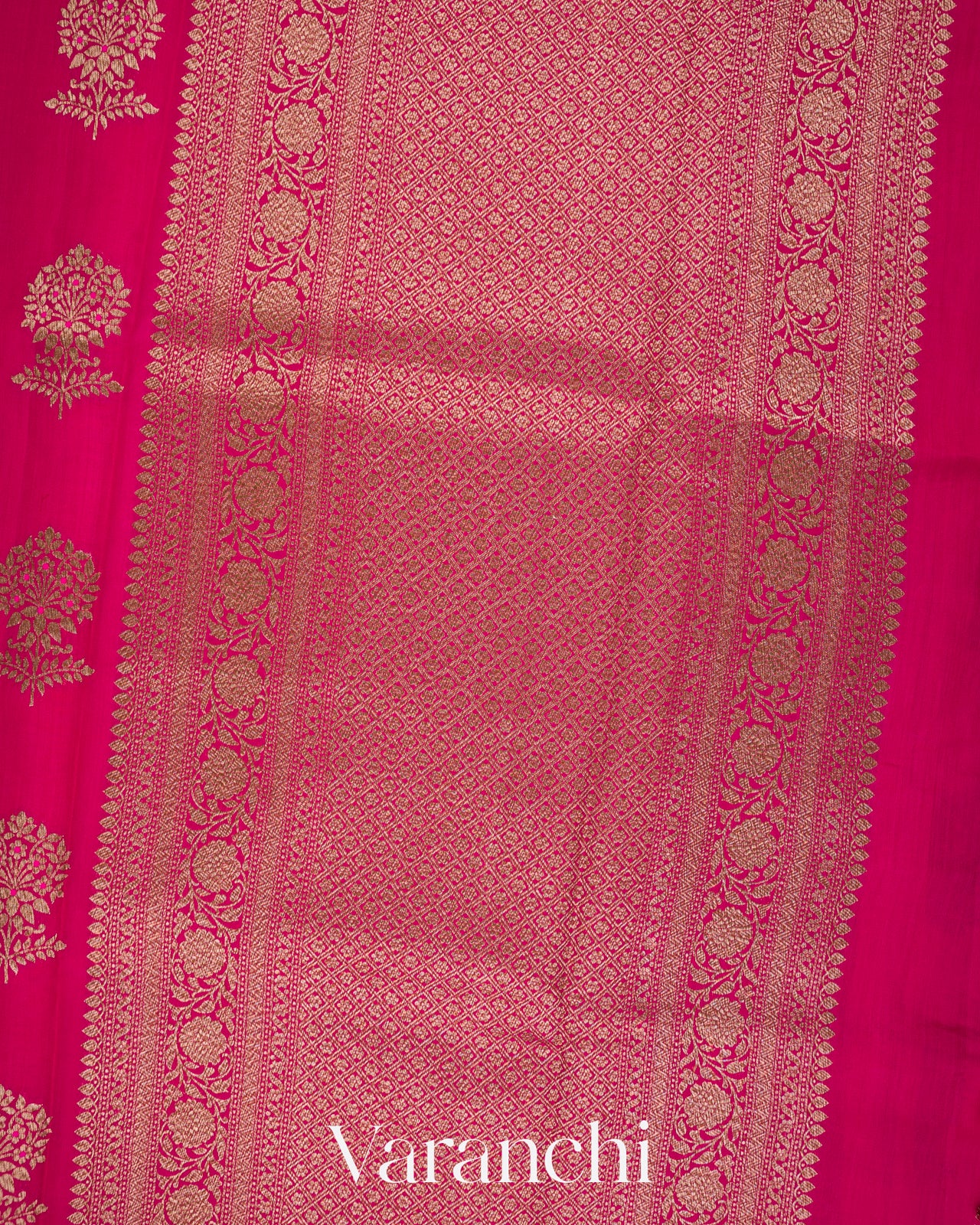 Bright Rani Pink Pure Chiniya Silk Handloom Saree