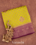 Lemon Green Pure Chiniya Silk Saree