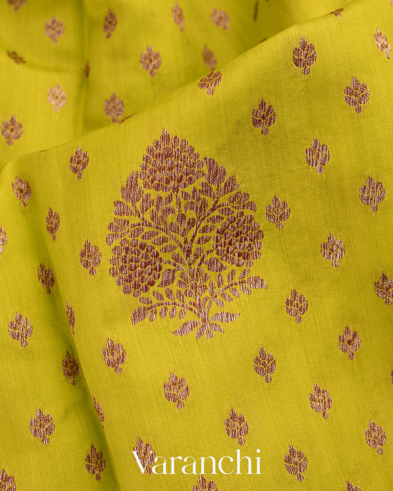 Lemon Green Pure Chiniya Silk Saree