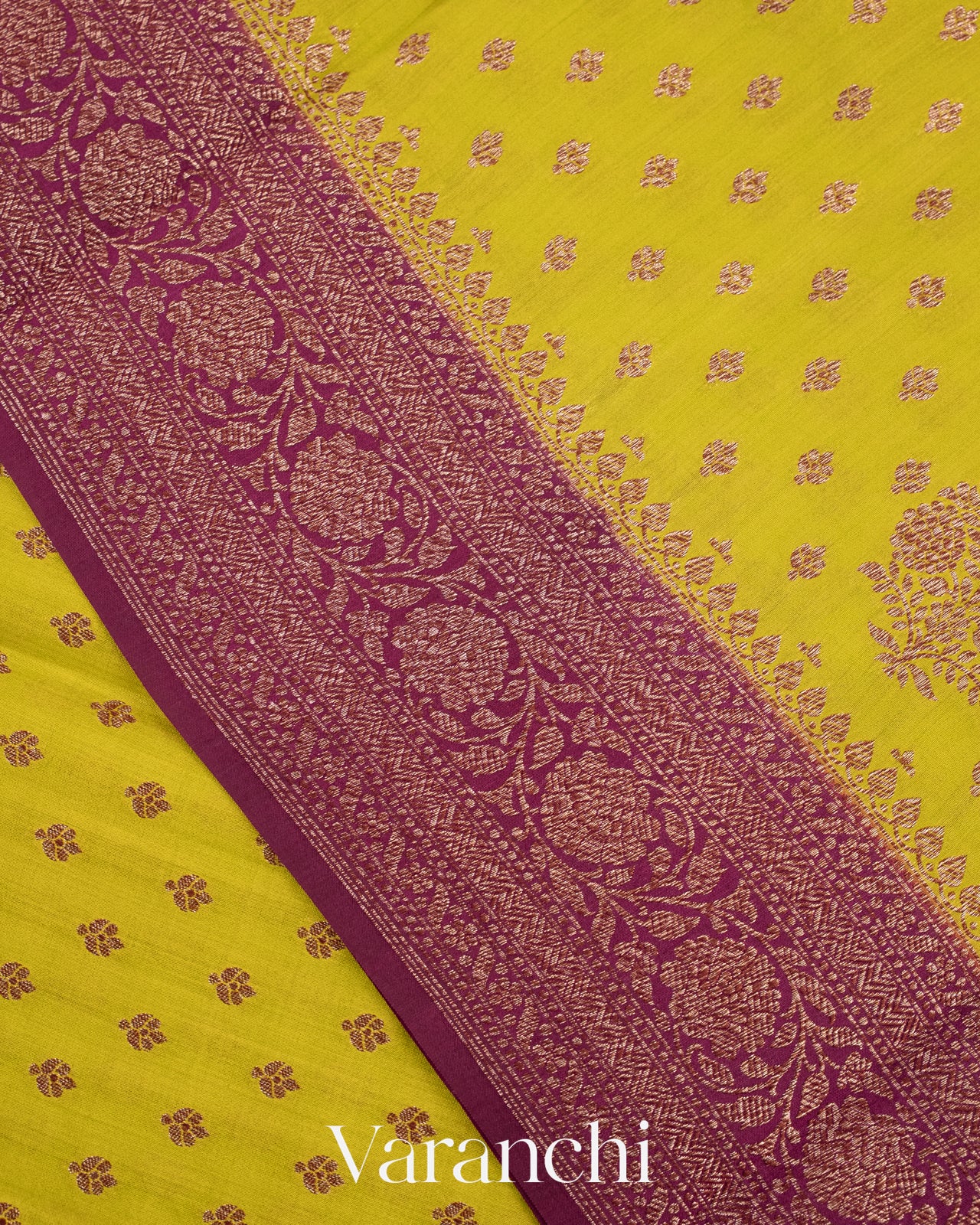 Lemon Green Pure Chiniya Silk Saree