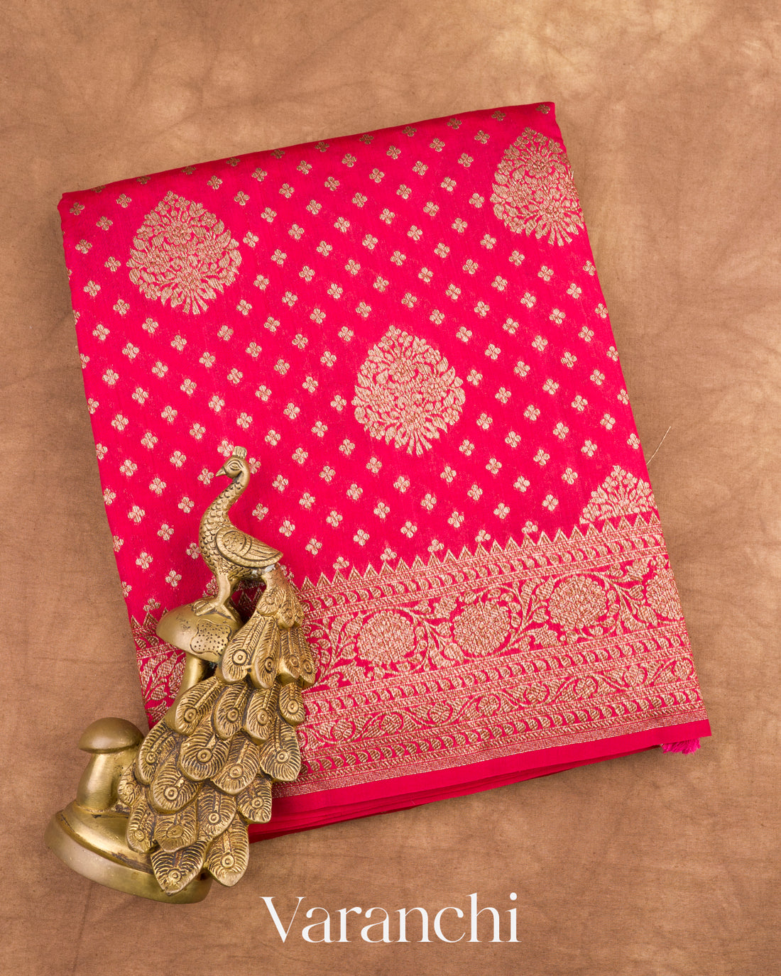 Pinkish-Red Pure Chiniya Silk Handloom Saree