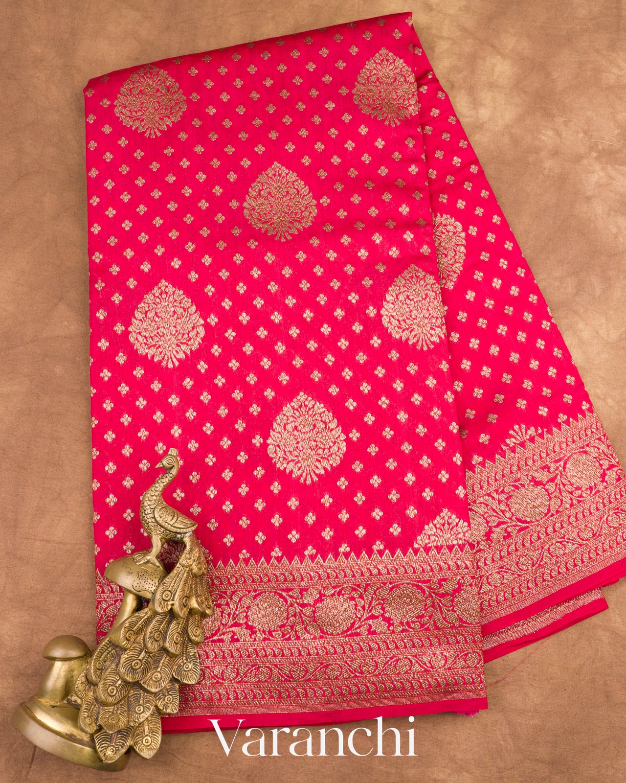 Pinkish-Red Pure Chiniya Silk Handloom Saree