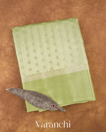 Light Pista Green Pure Chiniya Silk Saree