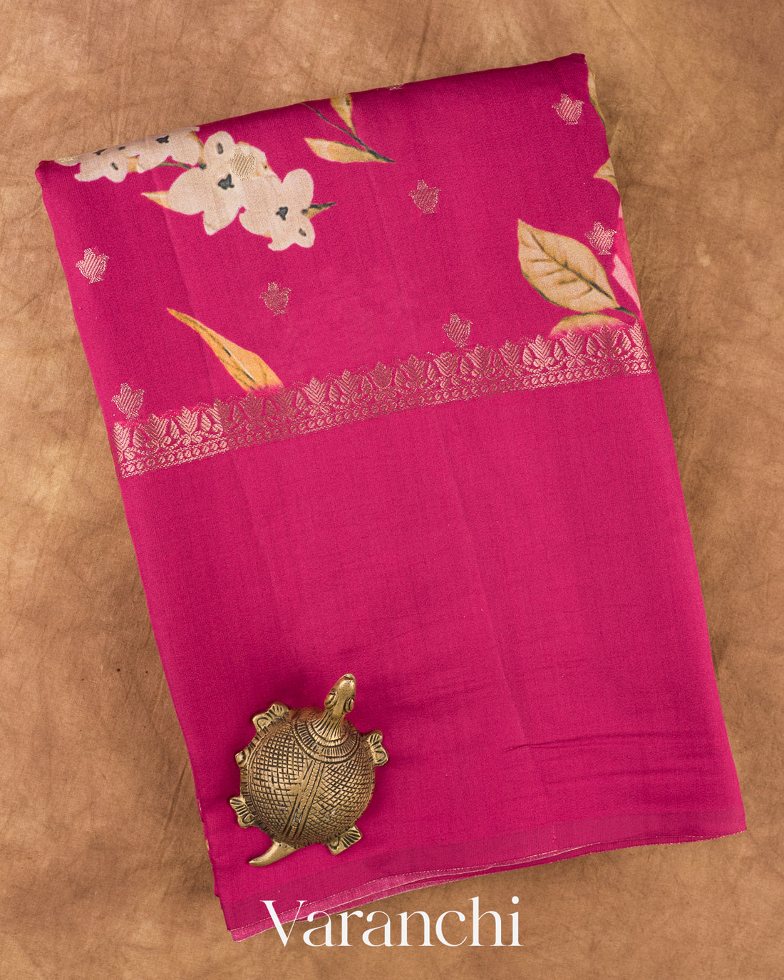 Rani Pink Digital Printed Pure Chiniya Silk Saree