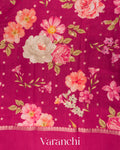 Rani Pink Digital Printed Pure Chiniya Silk Saree