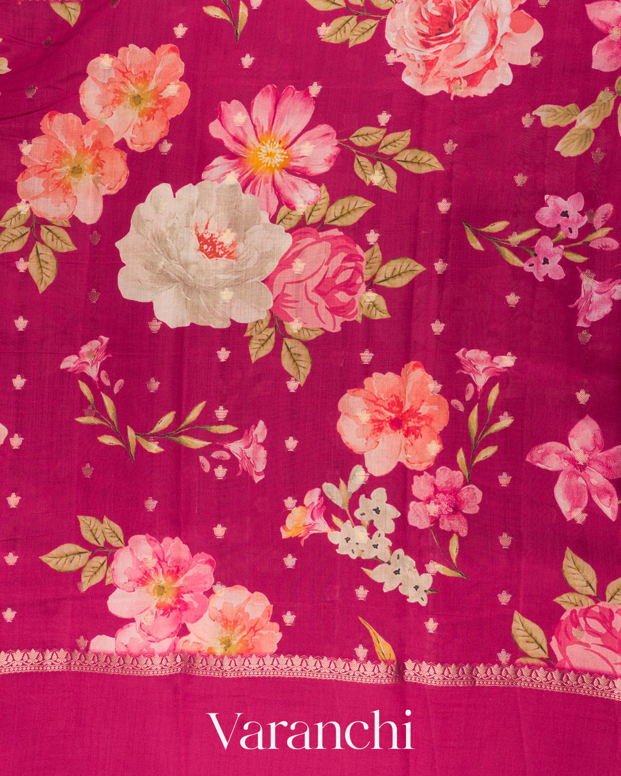 Rani Pink Digital Printed Pure Chiniya Silk Saree