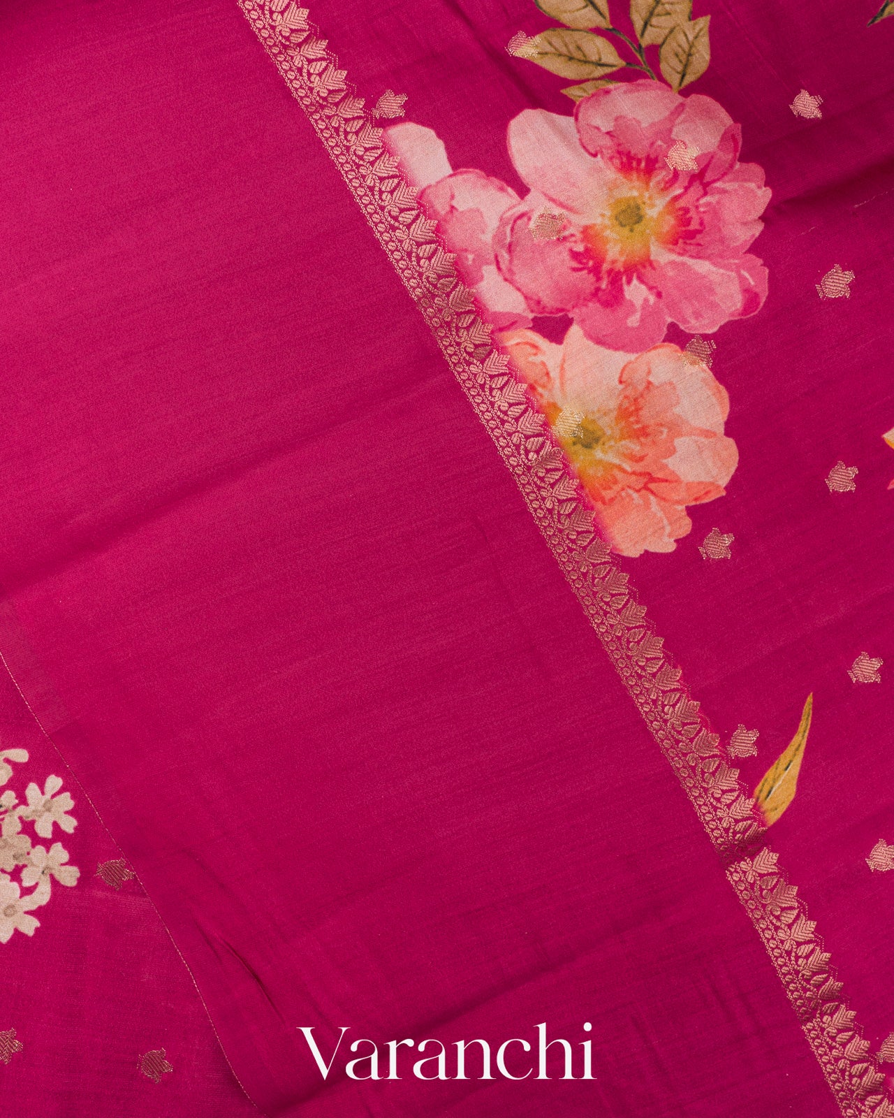 Rani Pink Digital Printed Pure Chiniya Silk Saree