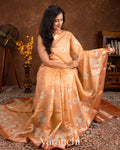 Soft Peach Floral Printed Pure Chiniya Silk Saree
