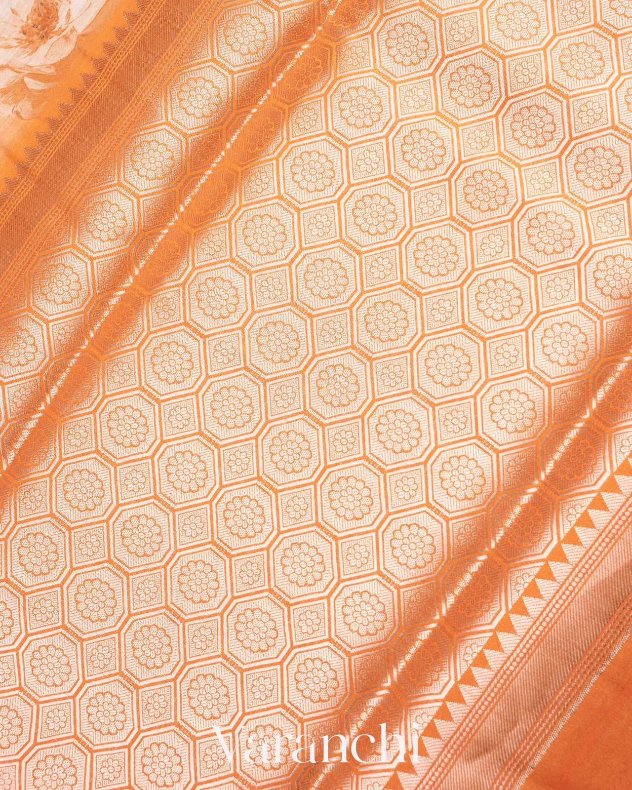Soft Peach Floral Printed Pure Chiniya Silk Saree