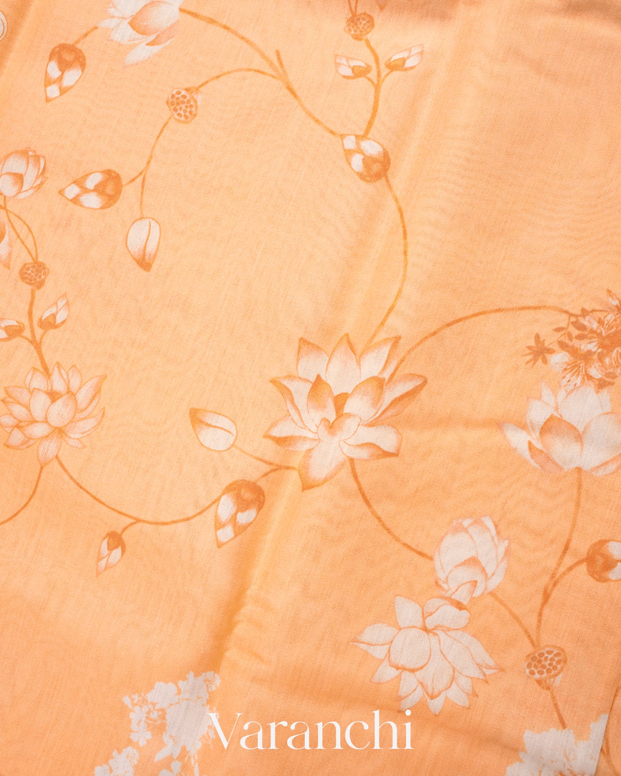 Soft Peach Floral Printed Pure Chiniya Silk Saree