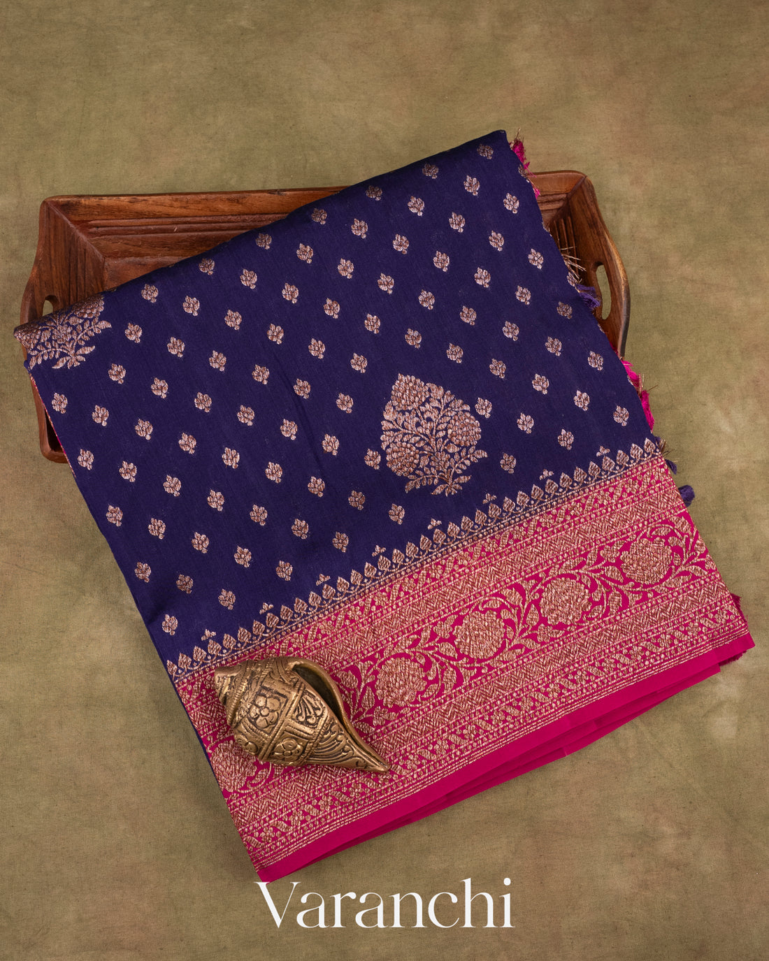 Navy Blue Pure Chiniya Silk Handloom Saree