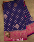 Navy Blue Pure Chiniya Silk Handloom Saree