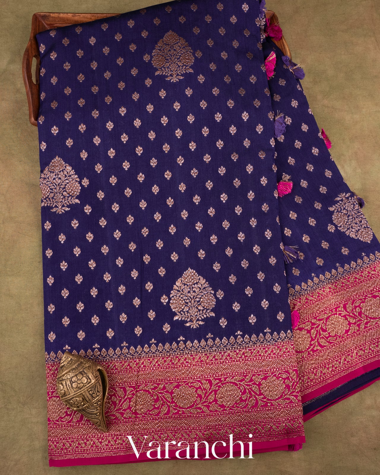 Navy Blue Pure Chiniya Silk Handloom Saree