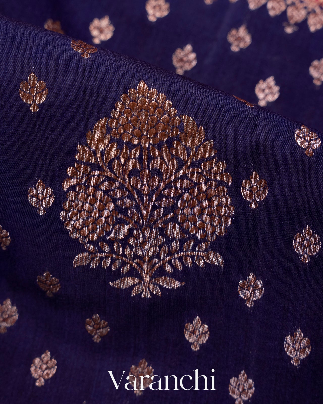 Navy Blue Pure Chiniya Silk Handloom Saree