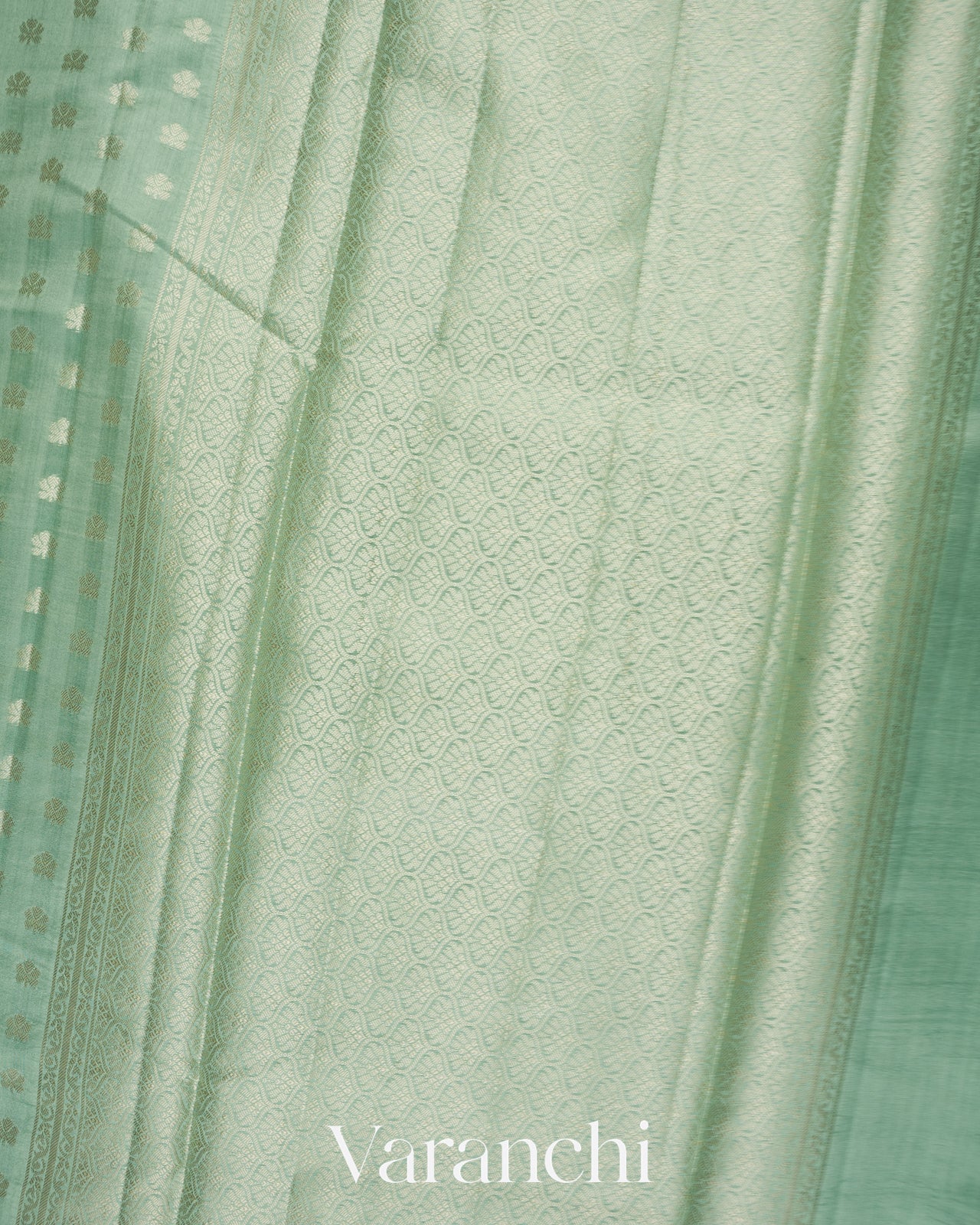 Pale Sage Green Pure Chiniya Silk Saree