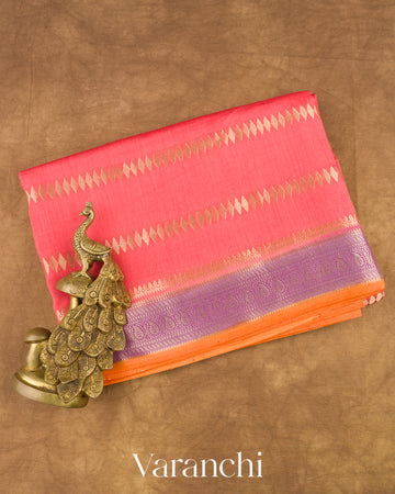 Coral Pink Pure Chiniya Silk Saree