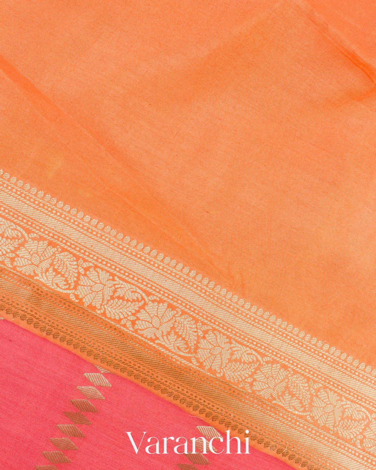 Coral Pink Pure Chiniya Silk Saree