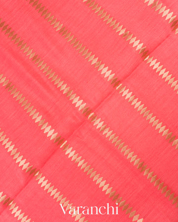 Coral Pink Pure Chiniya Silk Saree