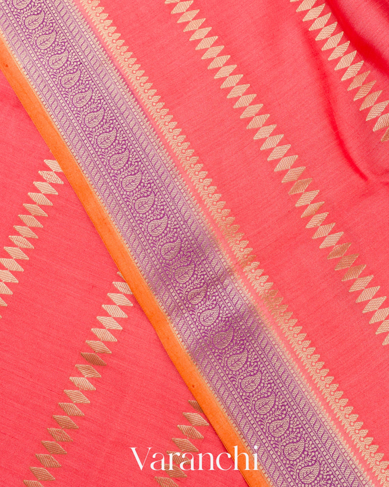 Coral Pink Pure Chiniya Silk Saree