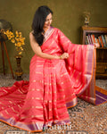 Coral Pink Pure Chiniya Silk Saree