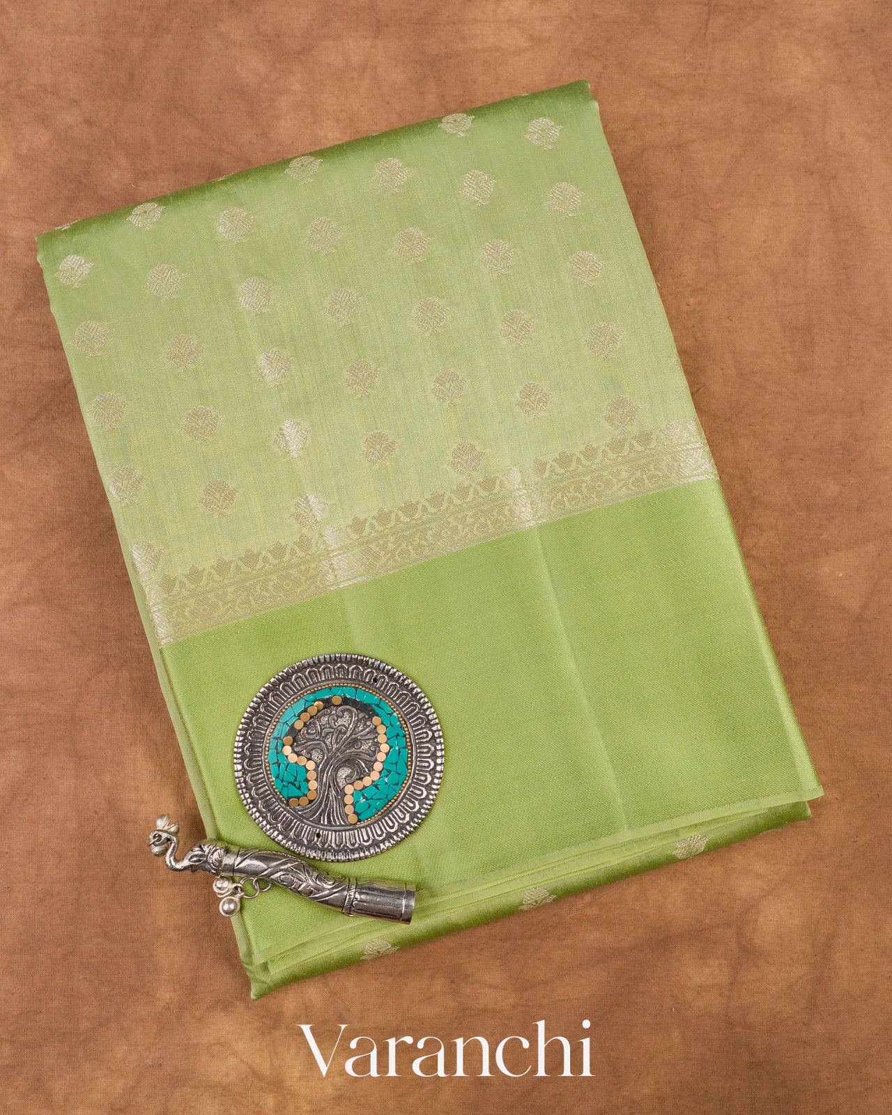 Pista Green Pure Chiniya Silk Saree