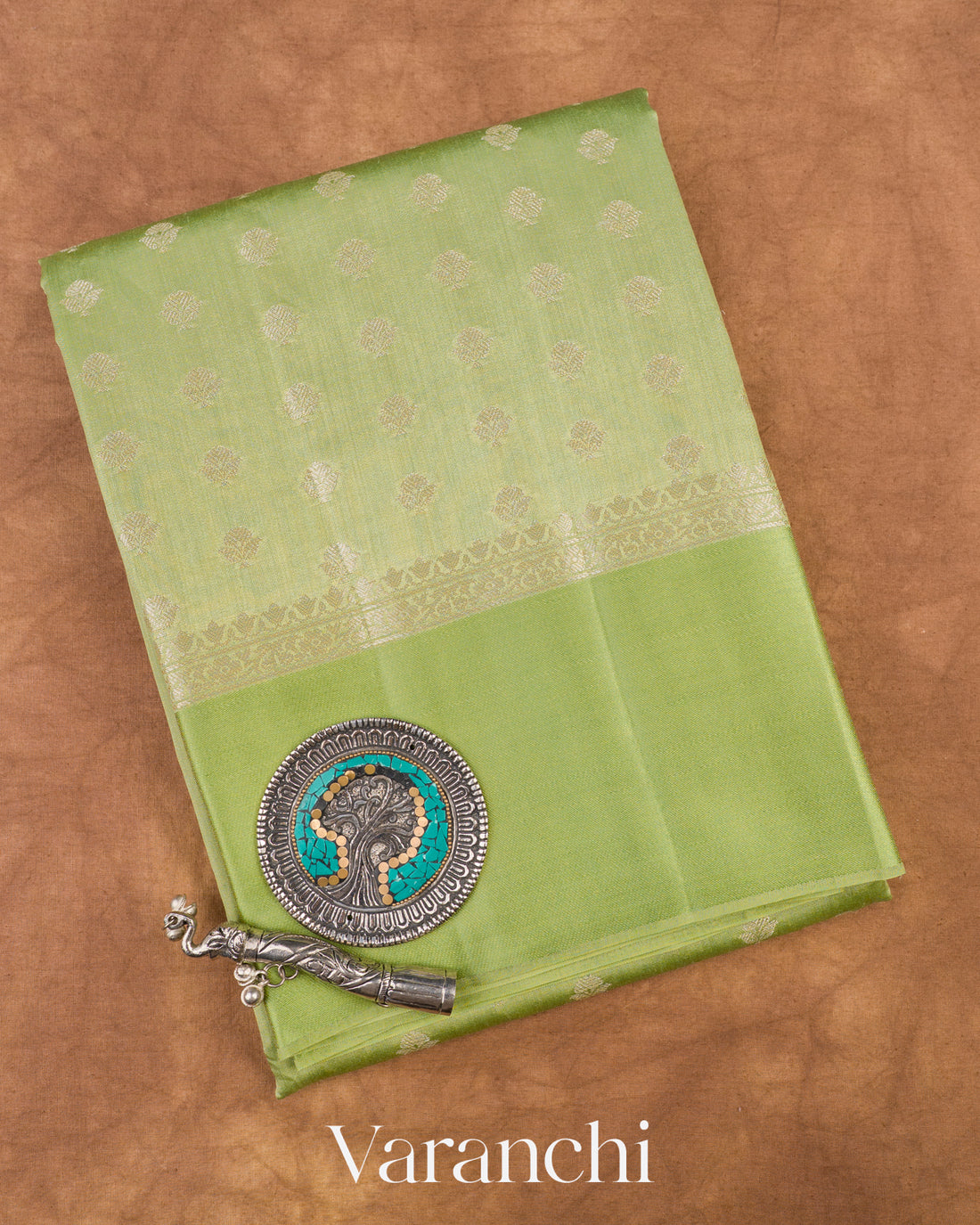 Pista Green Pure Chiniya Silk Saree