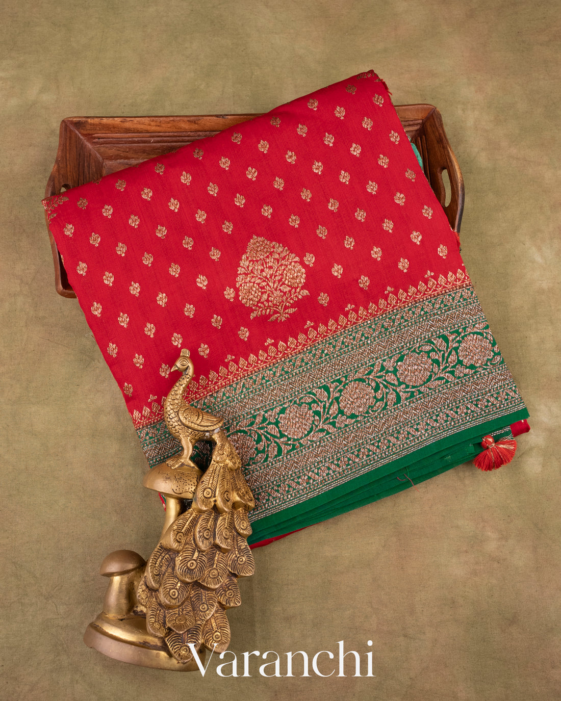 Bright Red Pure Chiniya Silk Handloom Saree