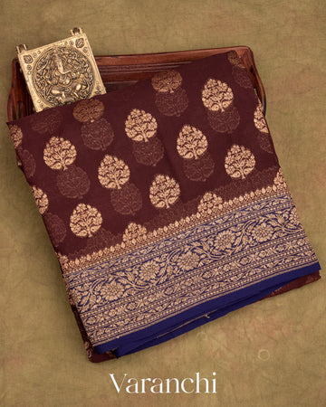 Chocolate Brown Pure Georgette Silk Saree