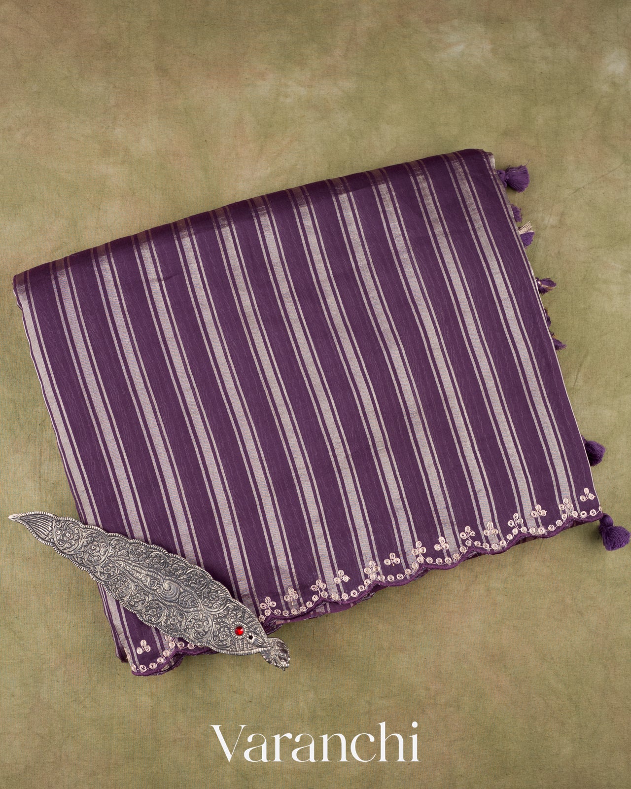 Deep Purple Pure Cotton With Tissue Striped Saree 