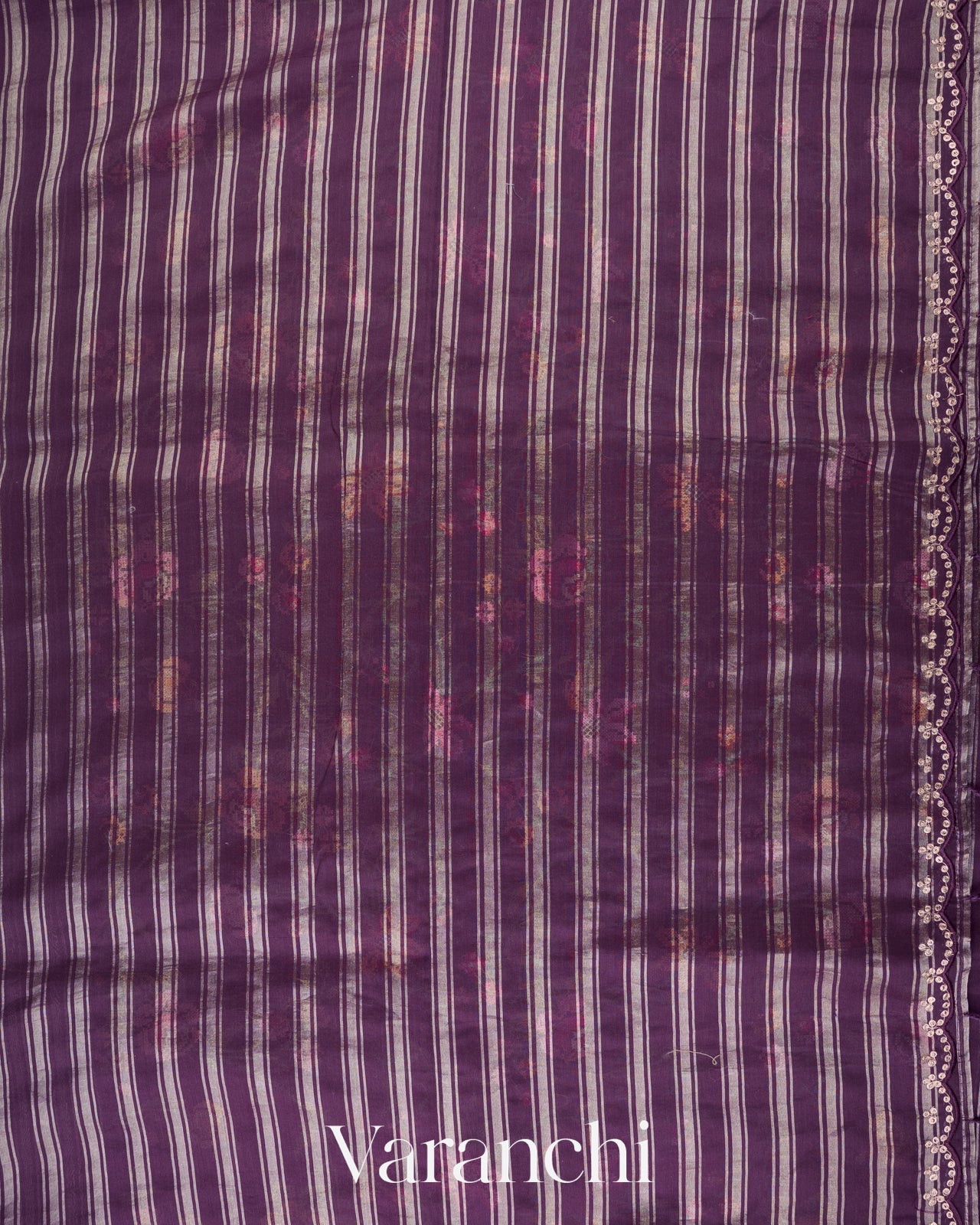 Deep Purple Pure Cotton With Tissue Striped Saree 