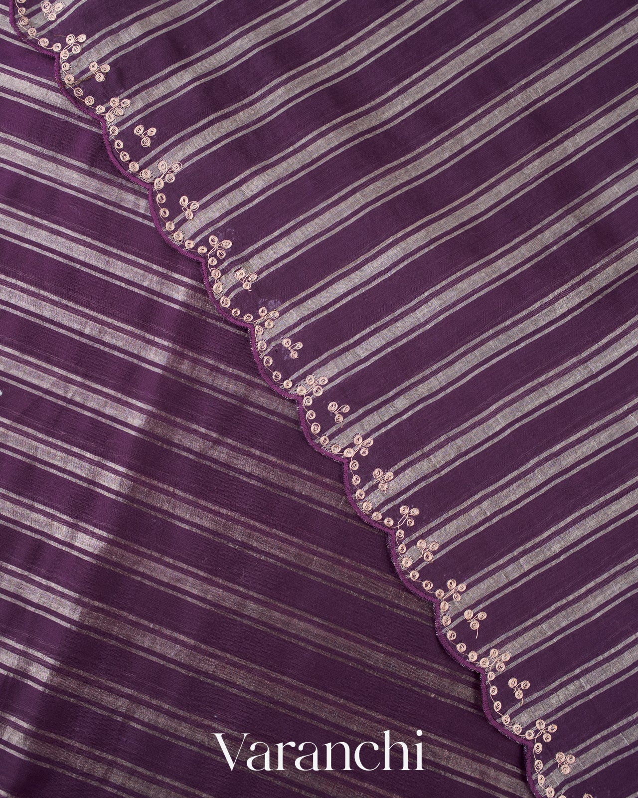 Deep Purple Pure Cotton With Tissue Striped Saree 