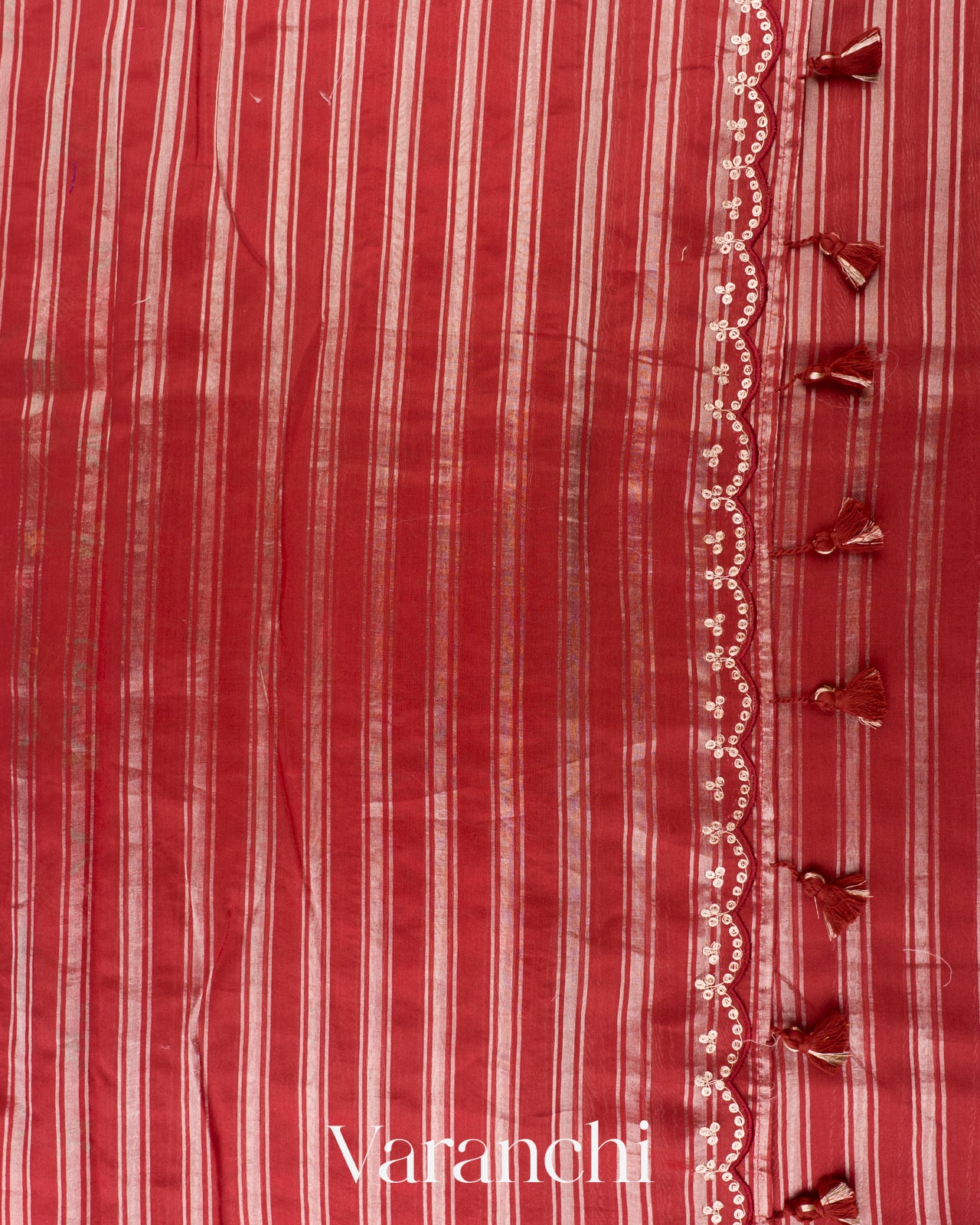 Brick Red Pure Cotton With Tissue Striped Saree 