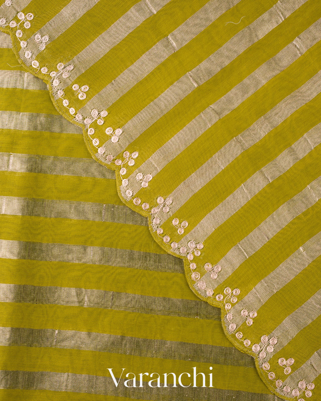 Pista Green Pure Cotton With Tissue Striped Saree